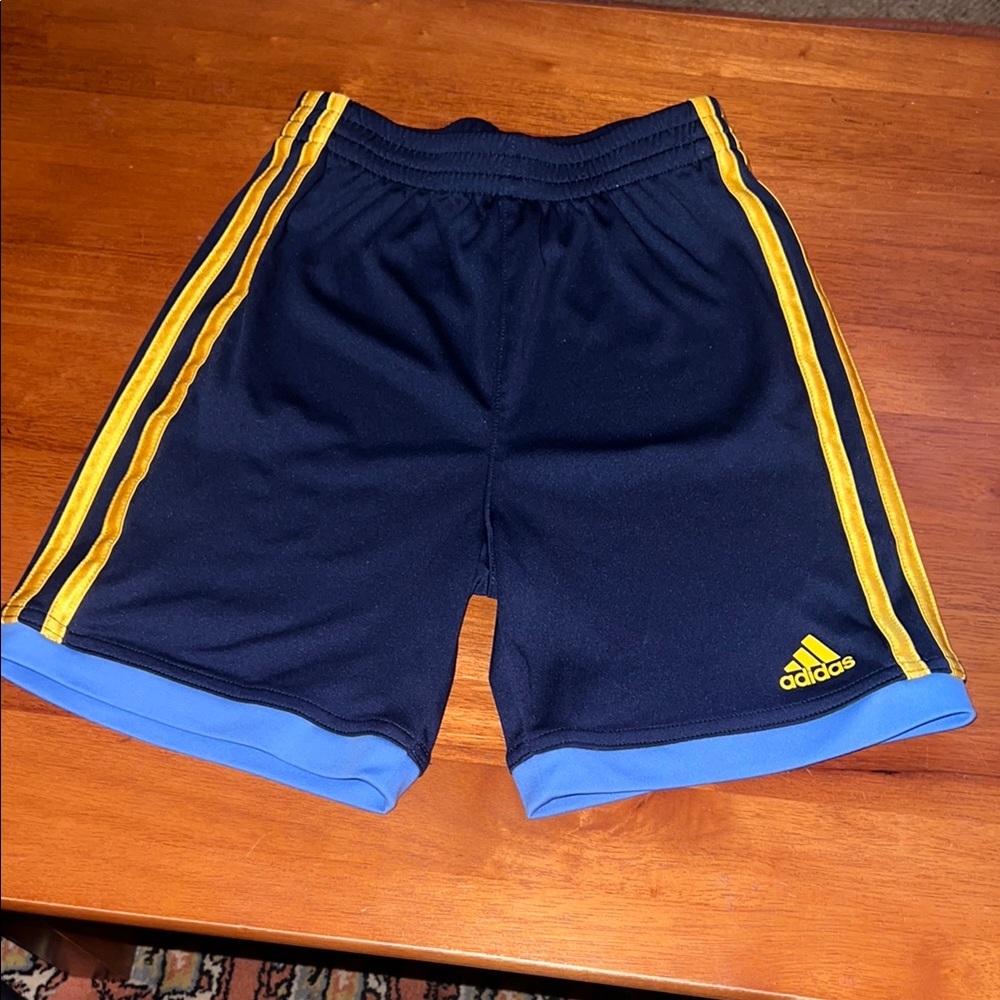 Adidas Kids Navy Blue Shorts with Yellow Stripes
